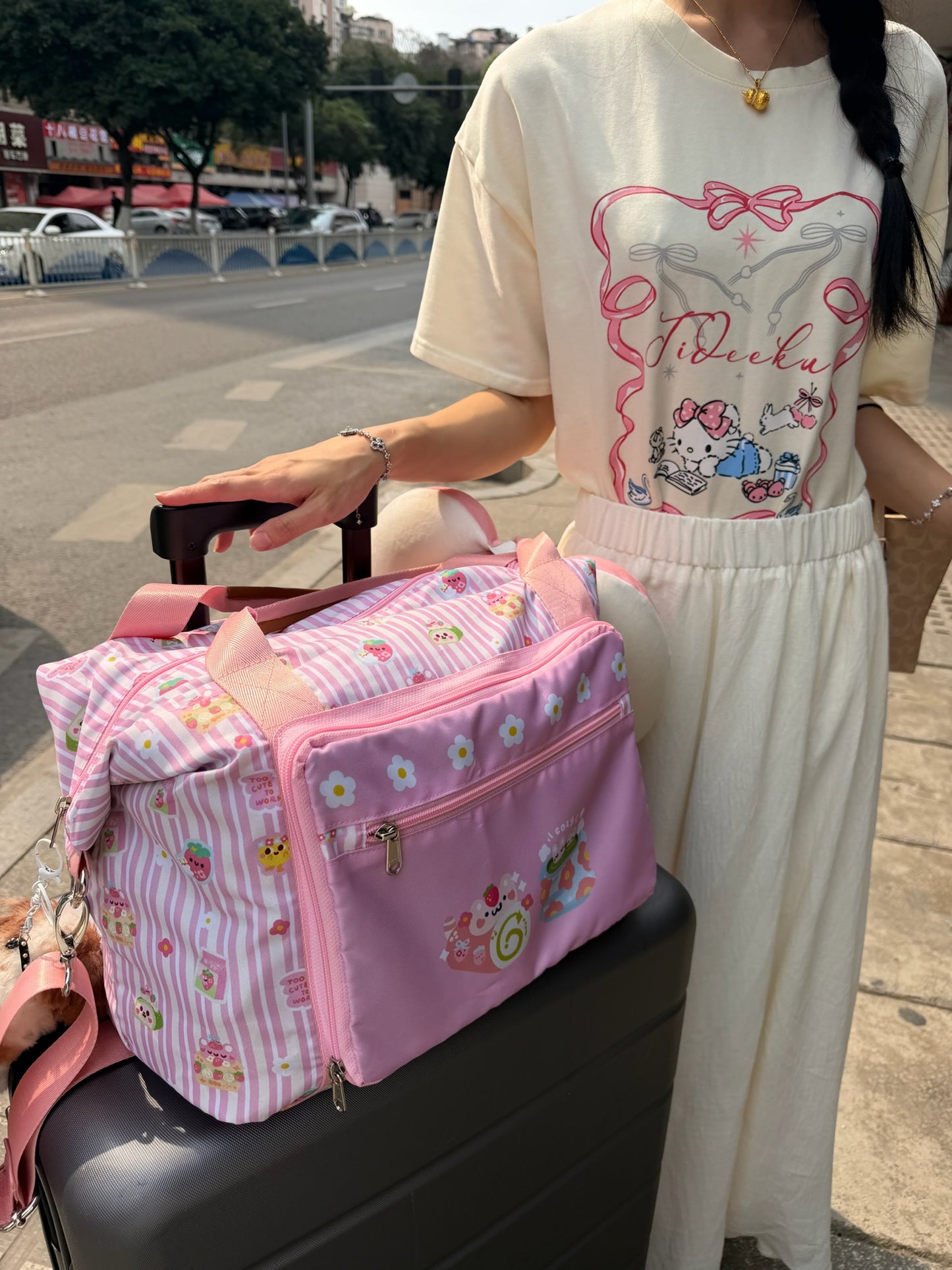 Strawberry Matcha foldable Travel Bag / Gym Bag 🍓