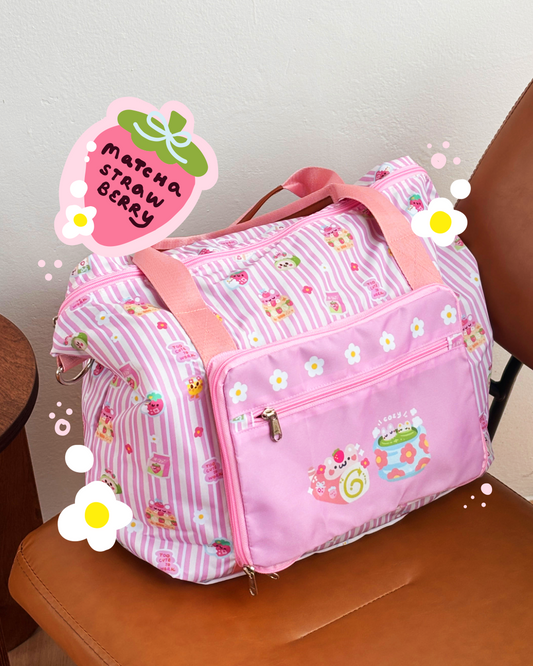 Strawberry Matcha foldable Travel Bag / Gym Bag 🍓