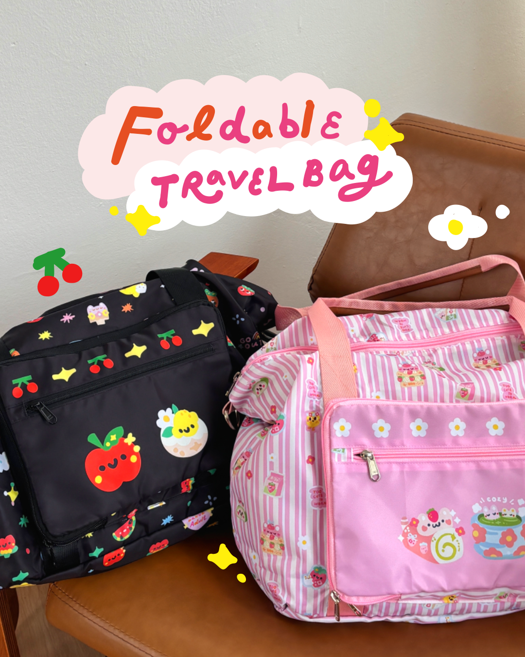 Strawberry Matcha foldable Travel Bag / Gym Bag 🍓