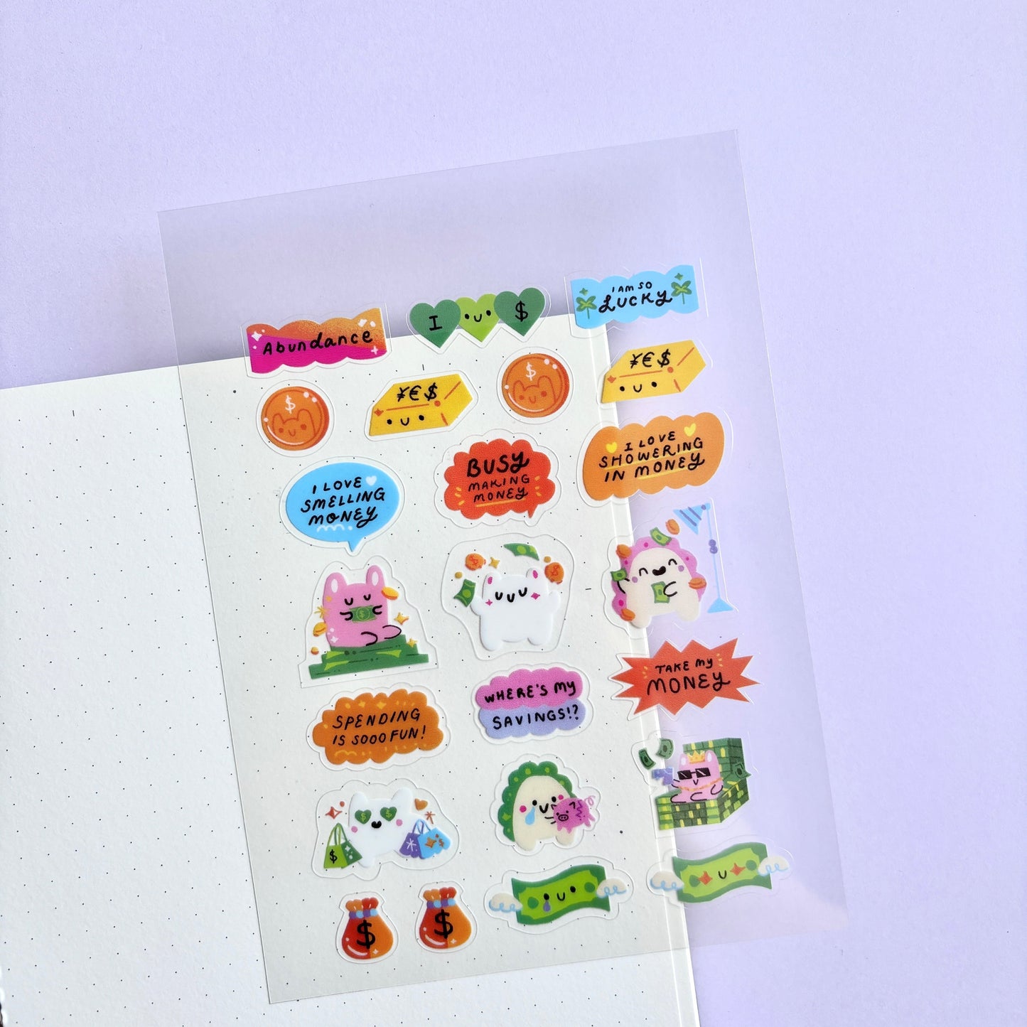 Money Magnet Transparent Sticker Sheet