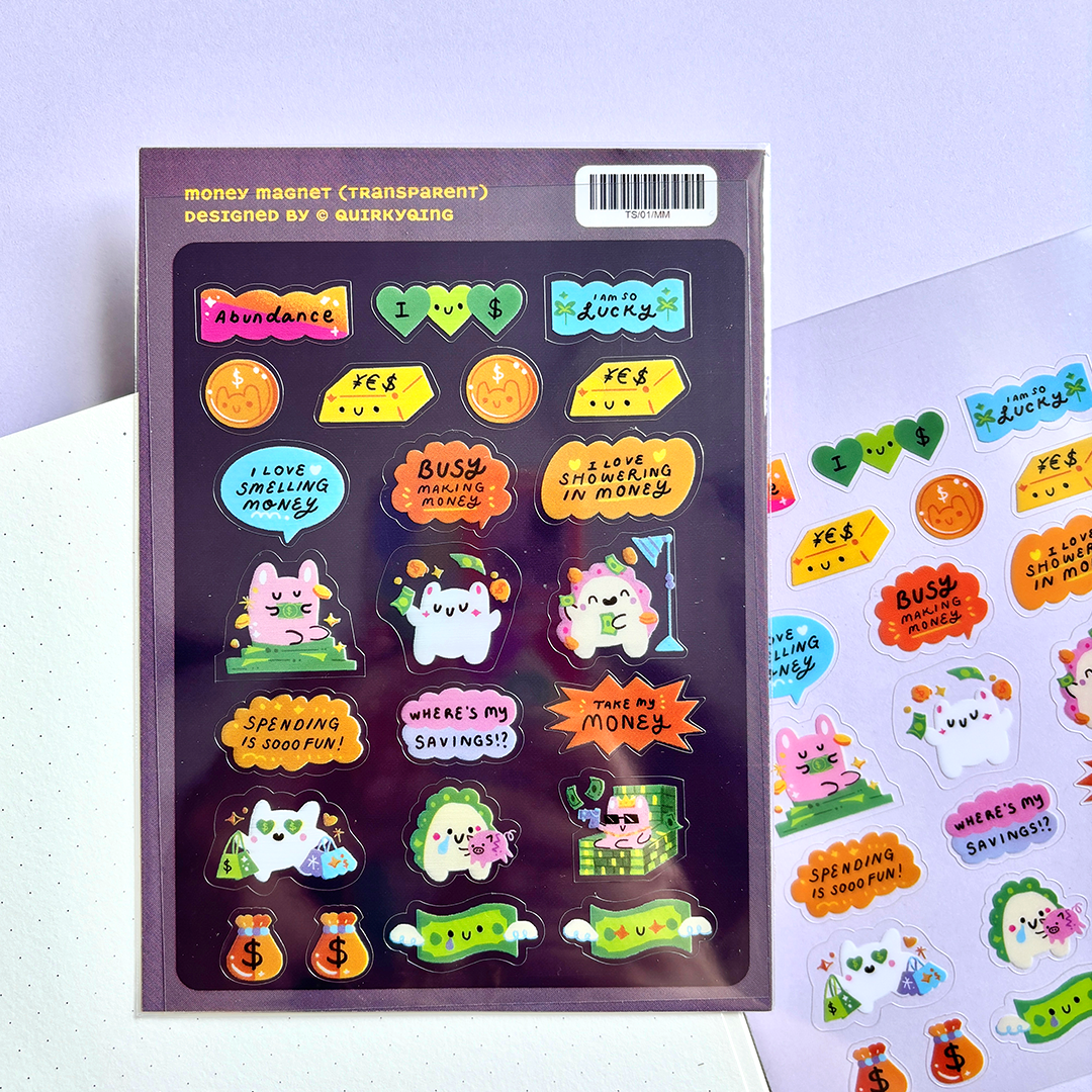 Money Magnet Transparent Sticker Sheet